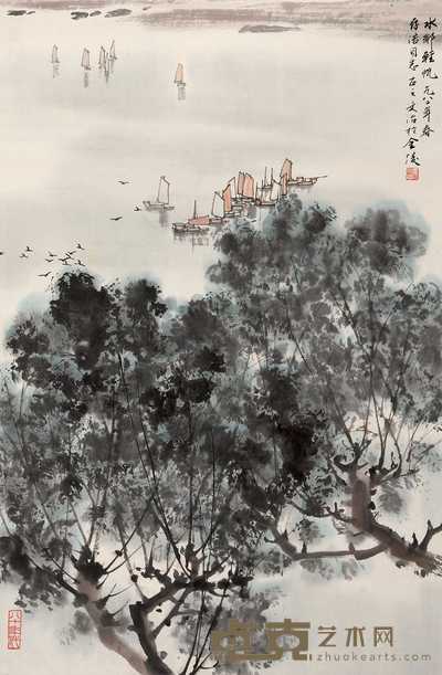 宋文治 1980年作 水乡轻帆 立轴 68×45cm
